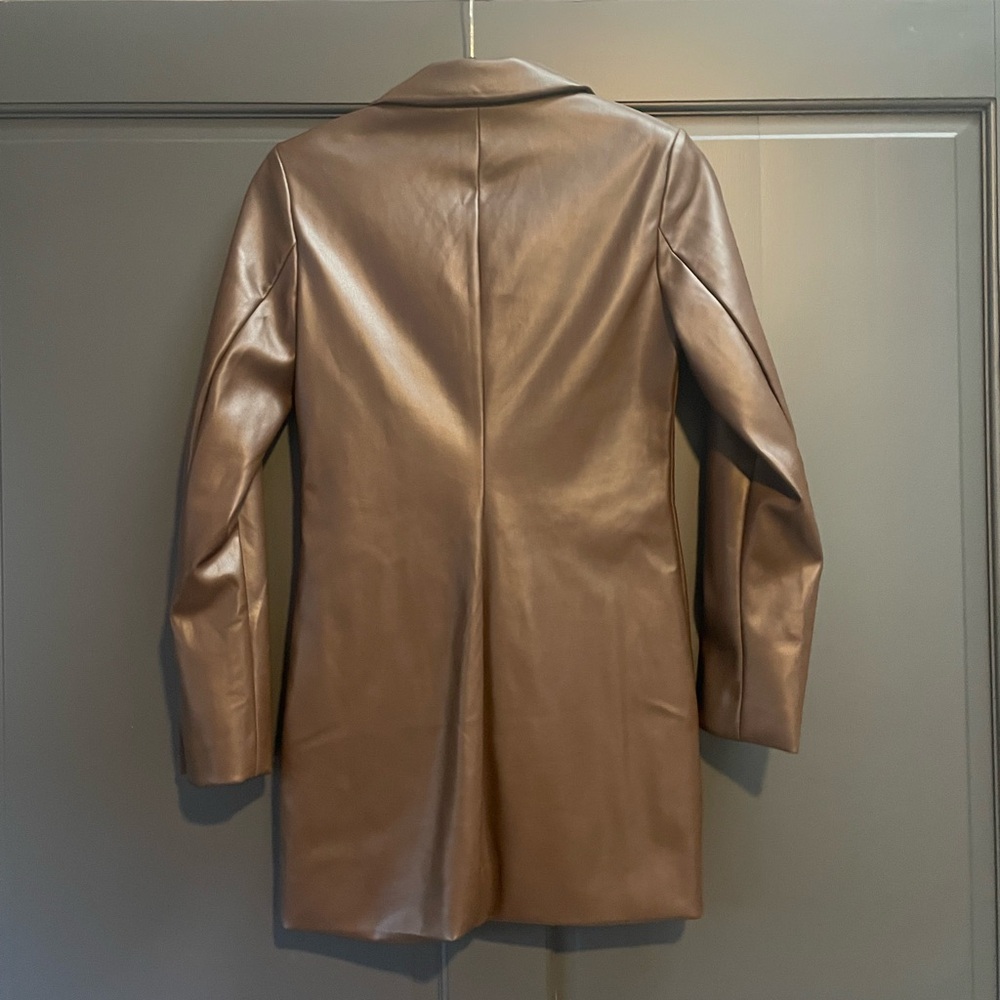 Women's Abercrombie Dark Brown Leather Blazer Coat - Picture 4 of 7